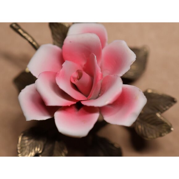 Vintage Capodimonte Porcelain Pink Rose Flower Sculpture Italy - Picture 2 of 11